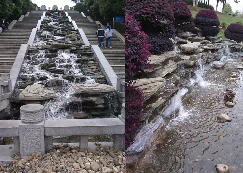 Teli Park Artificial Rock Cascade Waterfall Fountain, China نافورة الشلال